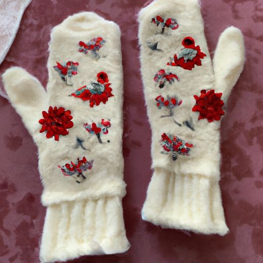 Hand Knit Fashion Floral hand warmer Flower Birds Embroidery Gloves Mittens without Fingers Woman Women Ladies Lady's High Quality