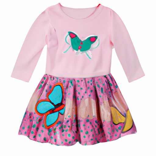 New girls' butterfly print A-line skirt girl winter clothes in spring and summer Infant and young children's short-sleeved dress
